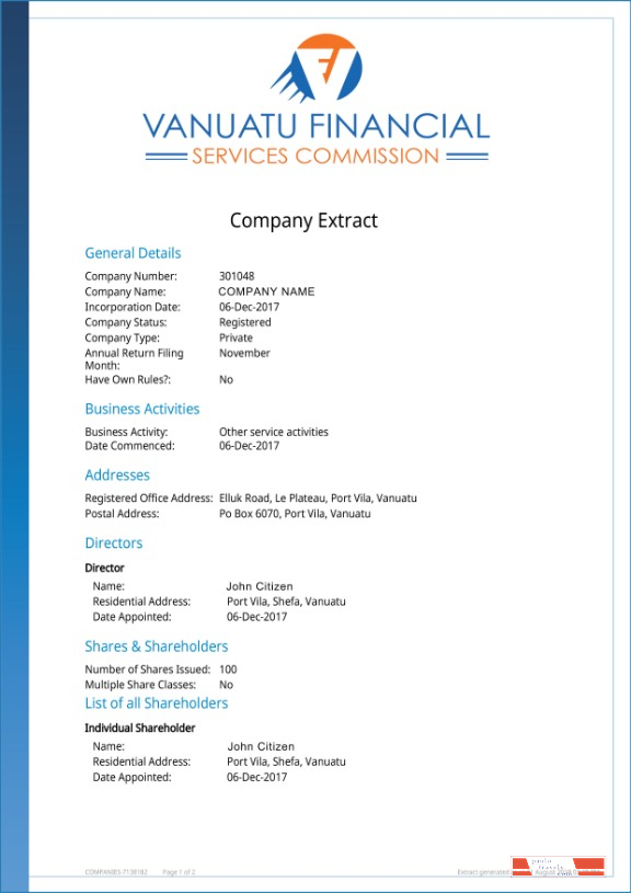 Vanuatu Company Extract